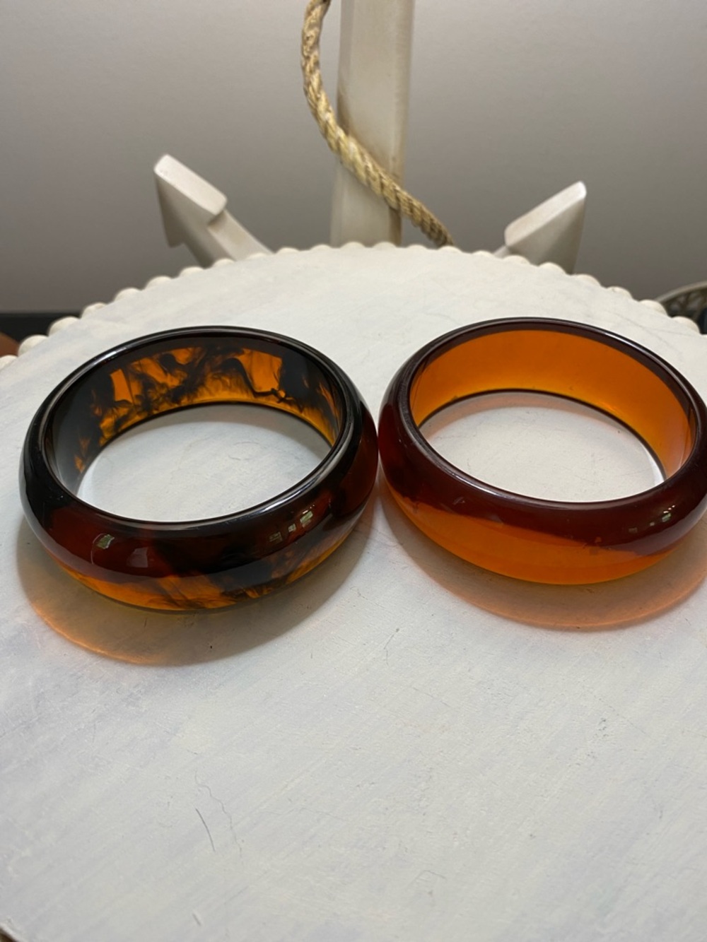 Vintage Lucite or Resin Chunky Bangles Honey tone & swirled design